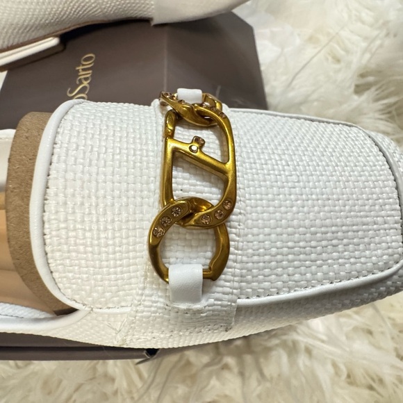 Franco Sarto Tiari Chain Square Toe Loafer White Leather Size 11 - Picture 6 of 8